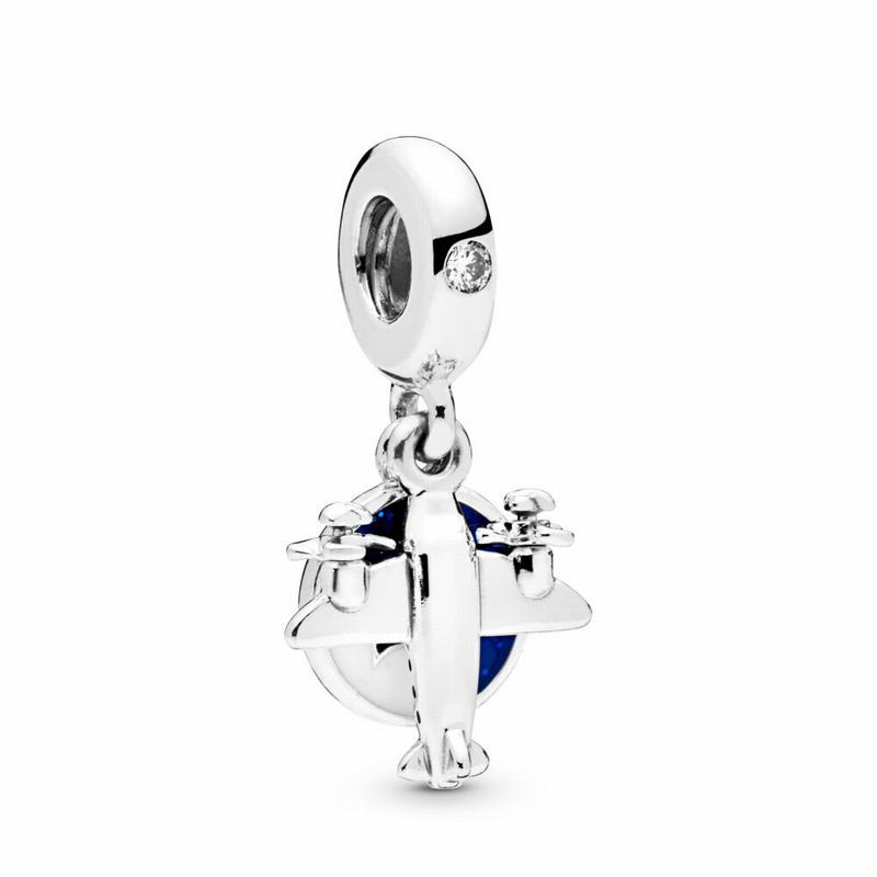 Pandora Propeller Plane Dangle Charm Ireland - Sterling Silver/Enamel/Blue/Cubic Zirconia - 461907XK